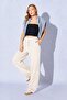 Women's Ecru Wide Leg Three-Thread Palazzo Sweatpants with Tie at the Waist
