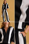 Black Gülseli Women's Half Zipper Striped Patterned Sweater Pants Two-Piece Set - 4