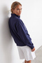 Women's Navy Blue Stand Collar Zippered 3 Thread Embroidered and Embroidered Sweatshirt Alc-X15725 - 6