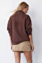 Women's Brown Stand Collar Zippered 3-Yarn Inside Embroidered and Embroidered Sweatshirt Alc-X15725 - 6