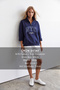 Women's Navy Blue Stand Collar Zippered 3 Thread Embroidered and Embroidered Sweatshirt Alc-X15725 - 2