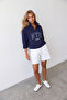 Women's Navy Blue Stand Collar Zippered 3 Thread Embroidered and Embroidered Sweatshirt Alc-X15725 - 3