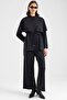 Premium Fabric Tunic Trousers with Shawl Accessories Black 9470-Tk