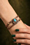 Turquoise Stone Flower Motif Pure Copper Women's Bracelet Handmade Adjustable Clasp - 2