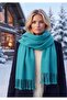 Puffy Soft Textured Thick Tasseled Women's Scarf Oversized Winter Shoulder Shawl Turquoise