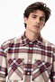 Men's Relaxed Fit Button-Down Linen Shirt Comfortable Cut Cotton Checkered Men's Snap Button Shirt Orange-Cream