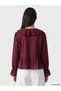 Ozmarka New Season Burgundy V-Neck Ruffled Blouse with Tie Detail - 4