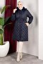 Removable Hooded Fur Collar Lined Women's Quilted Coat - Navy Blue - 5