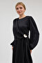 Satin Evening Dress with Buckle Detail - Black - 4