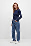 95% Cotton 5% Lycra Body-Fitting Magic Fit Women's Slim Fit Stretch Long Sleeve T-Shirt Compact Combed Single Jersey Slim Fit Flexible Basic Navy Blue T-Shirt Elastane Blouse - 2