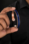 Navy Blue Real Snake Skin Detailed Double Magnet Pure Copper Men's Bracelet Adjustable Clasp - 4