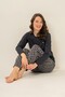 Women's anthracite long sleeve pajama set, pocketed, buttoned collar, 50% cotton 50% modal fabric