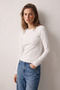 95% Cotton 5% Lycra Body-Fitting Magic Fit Women's Slim Fit Stretch Long Sleeve T-Shirt Compact Combed Single Jersey Slim Fit Flexible Basic White T-Shirt Elastane Blouse - 5