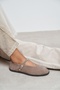 Nora Dark Beige Suede Leather Buckle Detail Flat Sole Women's Ballerinas - 8