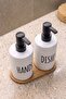 Set of 2 Ceramic Liquid Soap Dispensers with Bamboo Stand - 3