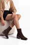 Women's Heeled Boots&Booties Blunt Toe Wood Pattern Heel Zippered Daily Classic Boots Noyes Brown Suede - 6