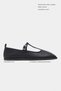 Mabel Black Matte Leather T-Bar Buckle Detail Closed Toe Flat Sole Women's Ballerinas - 2