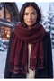 Puffy Soft Textured Thick Tasseled Women's Scarf Oversized Winter Shoulder Shawl Burgundy