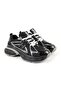 Black Women's Chunky Sneaker Shoes with Patent Leather and Mesh Detailing, Thick Serrated Sole and Laces - 3