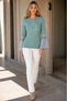 Women's Boat Neck Spanish Sleeve Stone Star Detailed Relaxed Fit Modern Stylish Casual Mint Gray Knitwear Sweater - 2