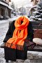 Puffy Soft Textured Thick Tasseled Women's Scarf Oversized Winter Shoulder Shawl Orange - 6