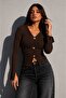 Women's Gathered Accessory Detailed Spanish Sleeve Slit Blouse - 2