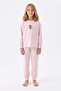 Girls' Long Sleeve Pajama Set 100% Cotton Pink Cat Pattern Combed Cotton