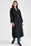 Oversized Trench Coat with Cape and Belt Detail, Water Repellent, Black 6896 - 4