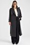 Long Premium Fabric Coat with Cape and Punto Stitching Detail Anthracite 3183 - 5