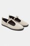 Mabel Beige Suede Leather T-Bar Buckle Detail Closed Toe Flat Sole Women's Ballerinas - 4