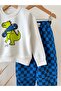 Children's Cotton Dinosaur Printed School Sweatshirt and Blue Checker Tracksuit Set - 2