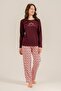 Women's plum pajama set, round neck, pocket detailed 50% cotton 50% modal fabric, - 4