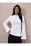 Spanish Sleeve Women's Blouse with Drapes and Buttons - 4