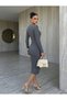Women's Anthracite Gray Camisole Stretchy Lycra Crew Neck Long Sleeve Midi Length Body-Hugging Stylish Dress - 4