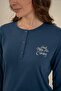 Women's sax long sleeve pajama set, buttoned collar, pocket detailed 50% cotton 50% modal fabric, - 5