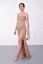 Women's Gold Strapless Collar Slit Long Sequin Evening Dress - 2