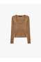 Viscose Blended U-Neck Long Sleeve Ribbed Basic Knitwear Sweater