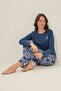 Women's sax long sleeve pajama set, buttoned collar, pocket detailed 50% cotton 50% modal fabric, - 2