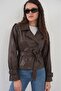 Women's Belted Faux Leather Jacket 1006 - Brown