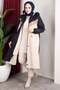 Detachable Hooded Women's Coat with Welsoft Lining and Garni Detail - Navy Blue - 6