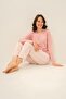 Women's dusty rose pajama set, buttoned collar, pocket detailed 50% cotton 50% modal fabric, - 3
