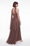 Women's Brown Shawl Strapless Neckline Slit Long Chiffon Evening Dress - 6