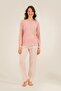 Women's dusty rose pajama set, buttoned collar, pocket detailed 50% cotton 50% modal fabric,
