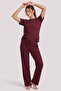 Women's 100% cotton short sleeve pajama set - burgundy - 3