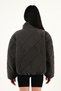 Women's Anthracite Stand Collar Long Sleeve Coat with Zipper Detail - 3
