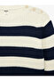 Buttoned Long Sleeve Crew Neck Striped Knitwear Sweater - 5