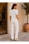 Women's V-Neck Button Detailed Contrast Ribbed Half Sleeve Mercerized Knitwear Blouse - 3