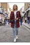 Women's Red Black Plaid Hooded Long Lumberjack Shirt Jacket - 2