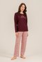 Women's plum pajama set, round neck, pocket detailed 50% cotton 50% modal fabric, - 8