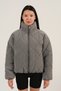 Women's Gray Stand Collar Long Sleeve Coat with Zipper Detail